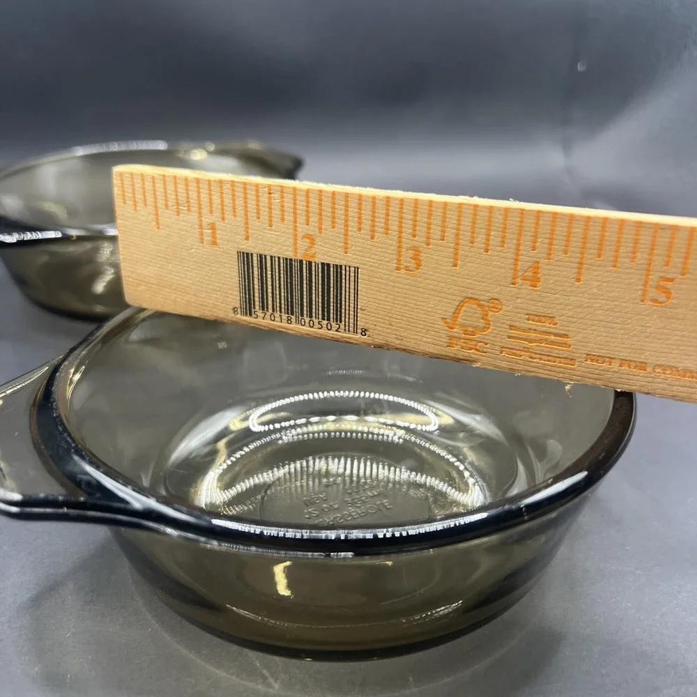 Pair of‎ Vintage Smoked Glass Casserole Dishes 12oz Serving Bowls USA 1072